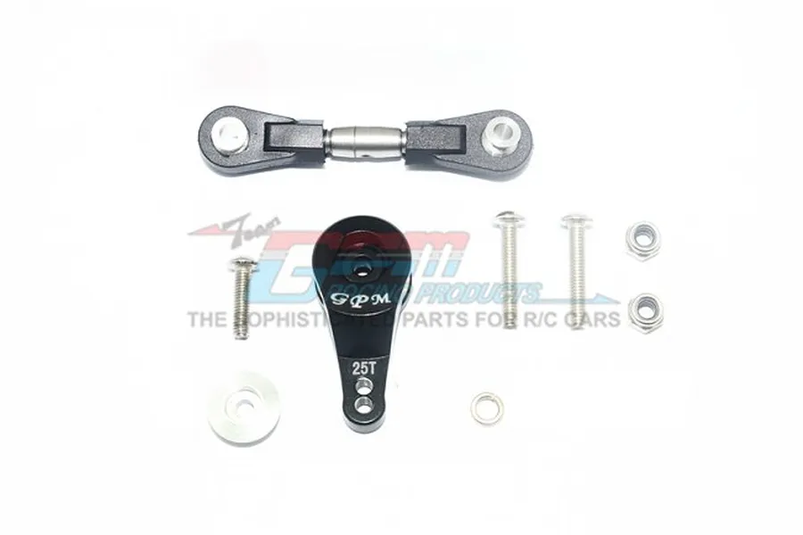 GPM Black Aluminium 25T Servo Horn w/ Servo Saver &amp;amp; Adjustable Steering Linkage 2Pcs image 1