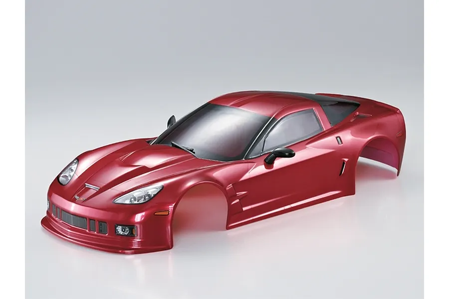 Killerbody 1/10 scale Corvette GT2 RC car body shell in metallic iron oxide red finish, shown from a front three-quarter angle.