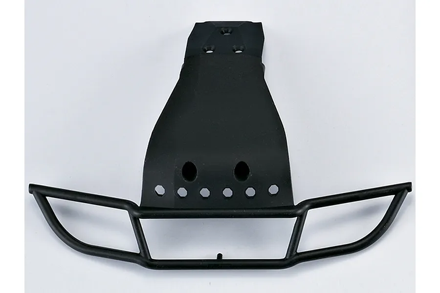 A black Killerbody 1/10 scale short course truck front bumper featuring a tubular bar design and a wide mounting plate with screw holes.