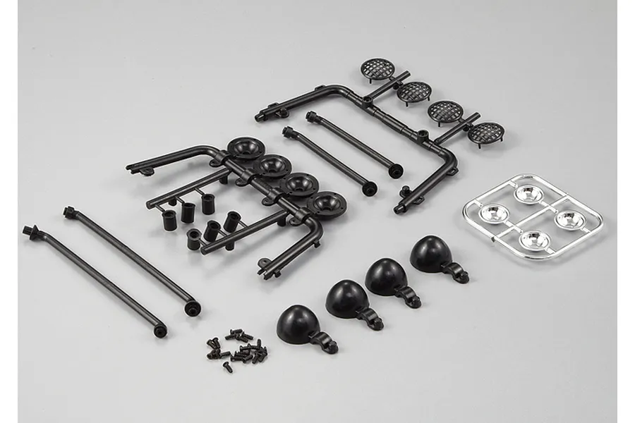Killerbody 1/10 scale RC truck bed accent light kit parts on a grey background.