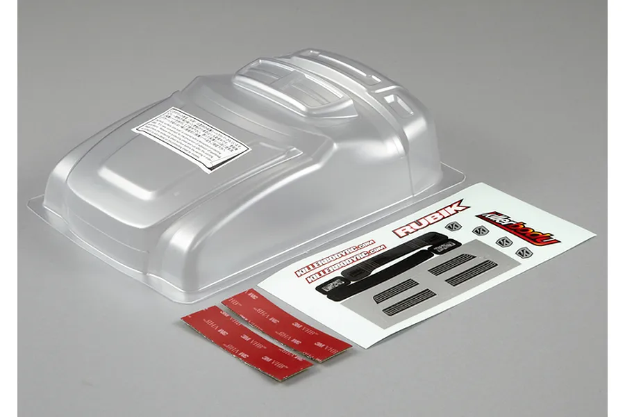 Clear polycarbonate RC truck hood and fender accessory set with decal sheet and adhesive strips by Killerbody.