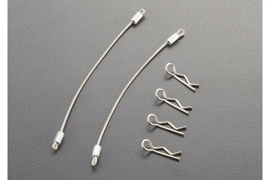 Killerbody 120mm metal body ropes and four R-clips arranged on a grey surface.