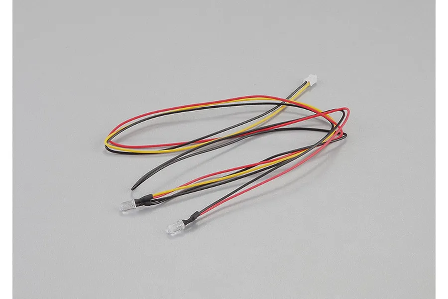A Killerbody LED light unit set featuring two 5mm clear LED bulbs connected by red, yellow, and black wires to a small white connector plug.