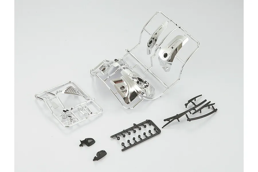 Killerbody 1/10 scale plastic parts set for 2010 Alfa Romeo Giulietta, including chrome-plated and black plastic components on sprues.
