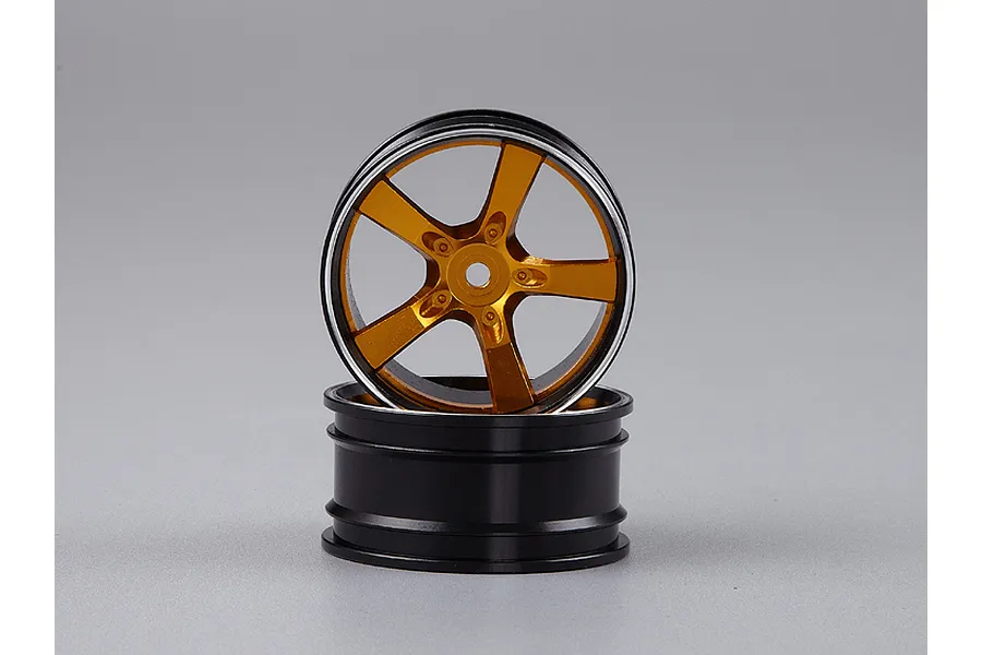 Killerbody 1.9&amp;quot; Black/Gold Aluminium Camaro 5 Spoke T-Drift Rims 2Pcs image 63993