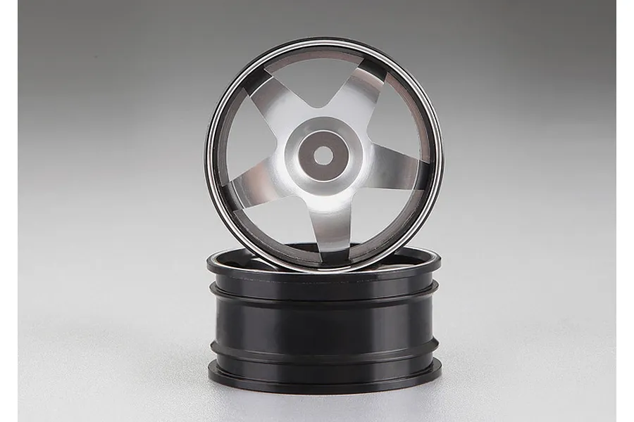 Two Killerbody 1.9-inch RC drift rims with a five-spoke silver face and black barrel, stacked against a neutral grey background.
