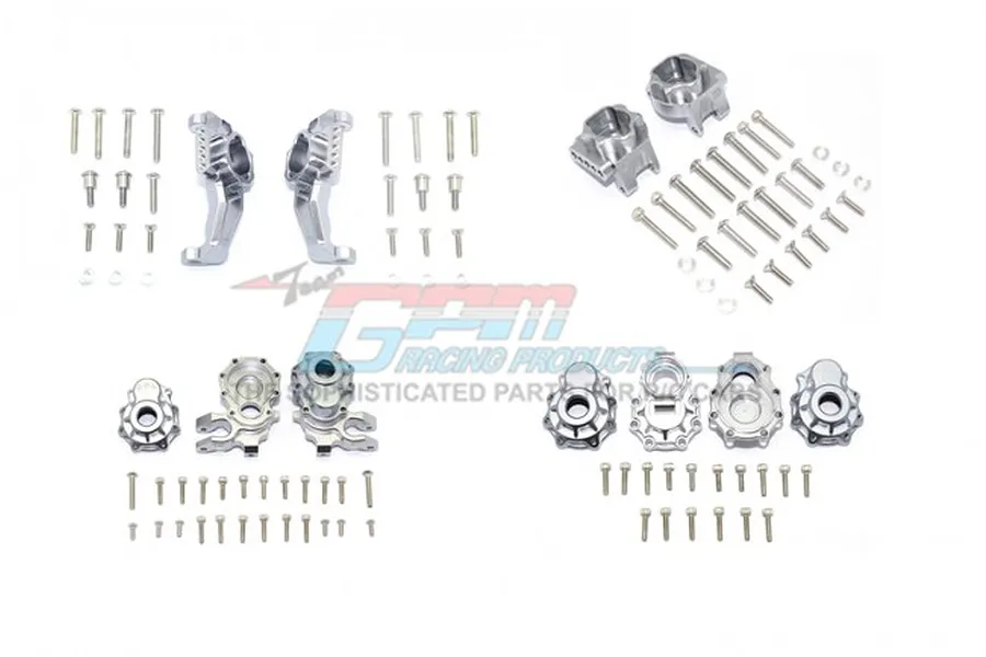 GPM Grey Silver Aluminium Front &amp;amp; Rear Portal Drive Set w/ C-Hubs &amp;amp; Gearbox Mounts image 64577