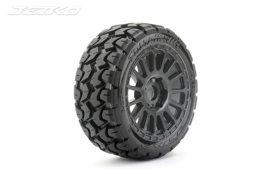 Jetko 3.3&amp;quot; Ex-Tomahawk Medium Soft Belted Buggy Tyres on Black Radial Rims - Glued Wheels 2Pcs image 64596