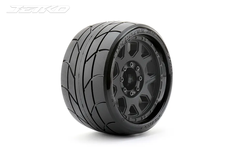 Jetko 1/8 SGT 3.8 Ex-Super Sonic Tyres On Black Claw Rims w/ Medium Soft Inserts, 17mm, Narrow 2Pcs image 64606
