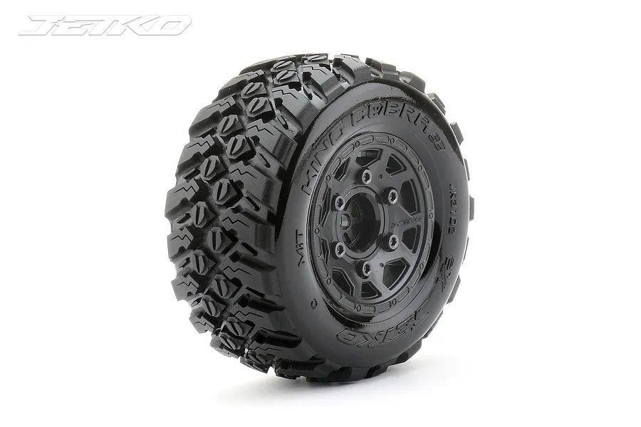 Jetko 1/10 Sc Ex-King Cobra Tyres On Black Claw Rims w/ Medium Soft Inserts, 12mm, Narrow 2Pcs image 64627
