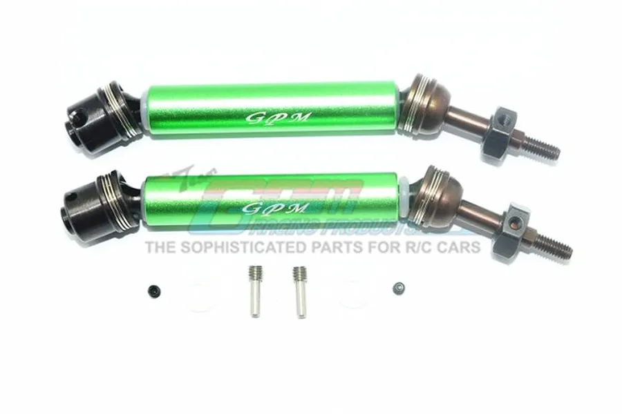 GPM Green Hardened Steel &amp;amp; Aluminium Rear Universal CVD Drive Shafts 2Pcs w/ Spring Steel Wheel Hexes image 65351