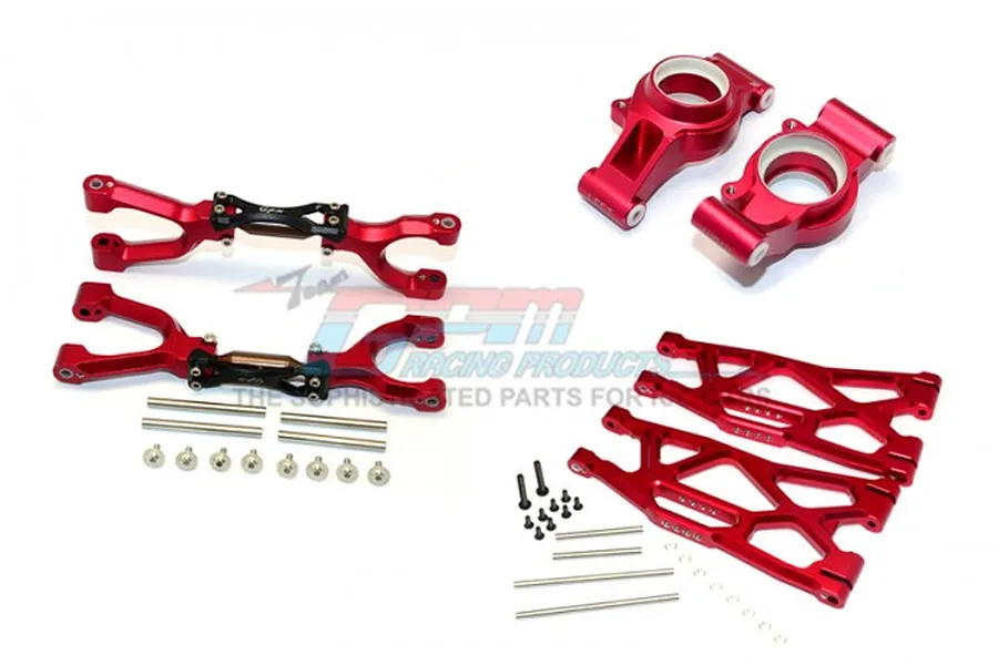 GPM Red Aluminium Rear Suspension Arms &amp;amp; Hubs Set image 65548