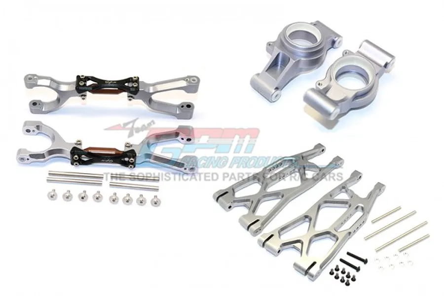 GPM Grey Silver Aluminium Rear Suspension Arms &amp;amp; Hubs Set image 65552