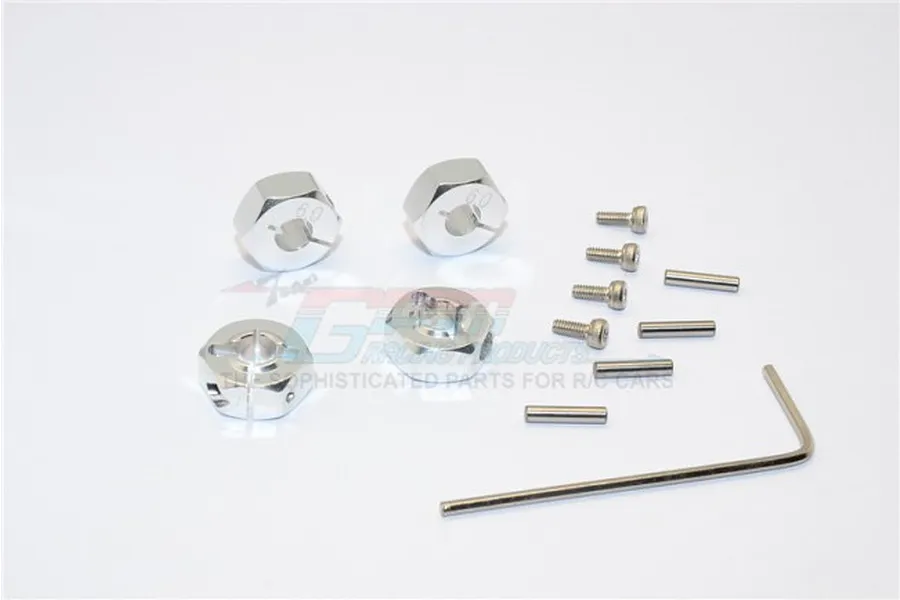 GPM Silver Aluminium 12mm Wheel Hex +6mm Adapters 4Pcs w/ Axle Pins image 65624