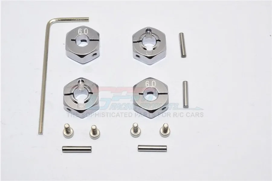 GPM Grey Silver Aluminium 12mm Wheel Hex +6mm Adapters 4Pcs w/ Axle Pins image 65628