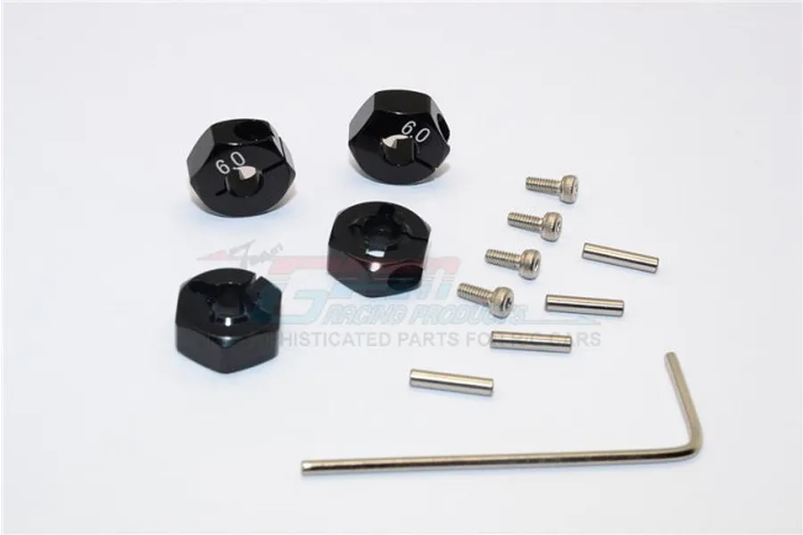 GPM Black Aluminium 12mm Wheel Hex +6mm Adapters 4Pcs w/ Axle Pins image 65629