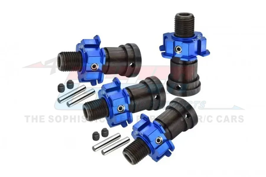 GPM Black Hardened Steel Front &amp;amp; Rear Universal CVD Joints 4Pcs w/ Blue Aluminium Wheel Hub Hexes Set image 65735