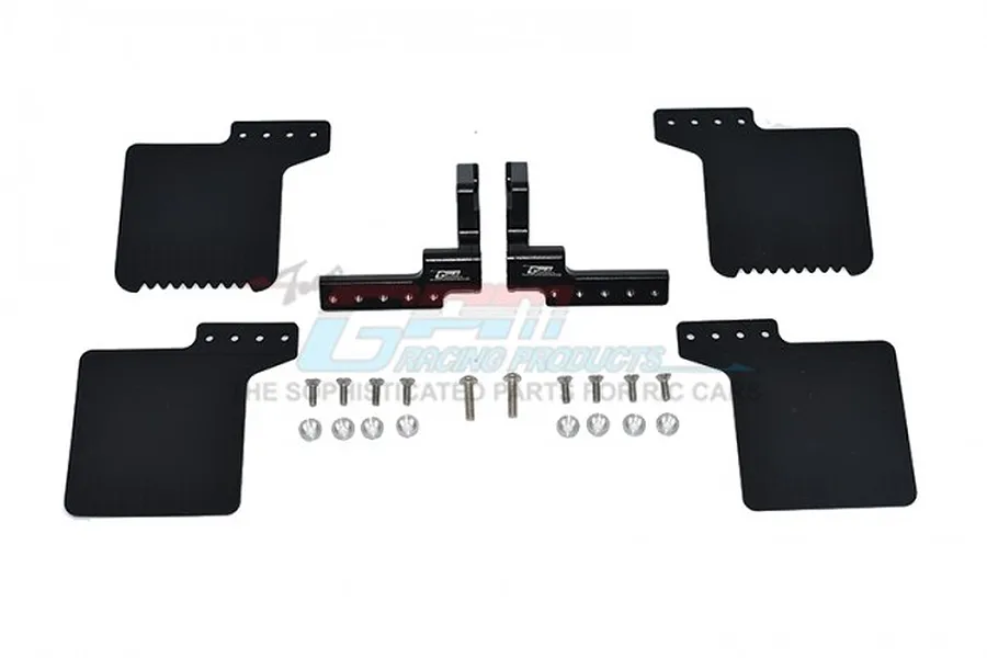 GPM Black Rear Mud Flaps w/ Black Aluminium Mounts Set image 1