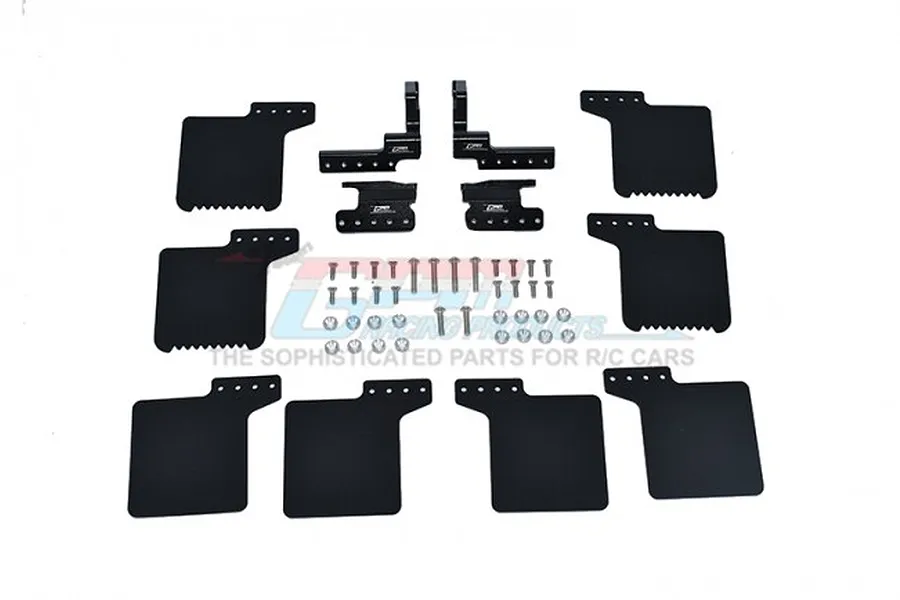 GPM Black Front &amp;amp; Rear Mud Flaps w/ Black Aluminium Mounts Set image 1