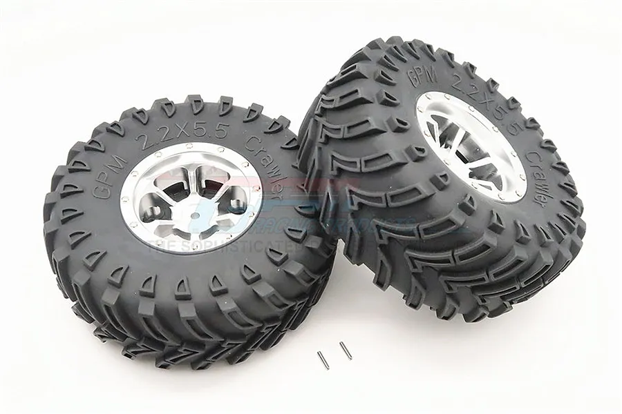 GPM 2.2&amp;quot; Roadtech Tyres on Silver Aluminium 6 Spoke Rims - Beadlocked Wheels 2Pcs image 65899