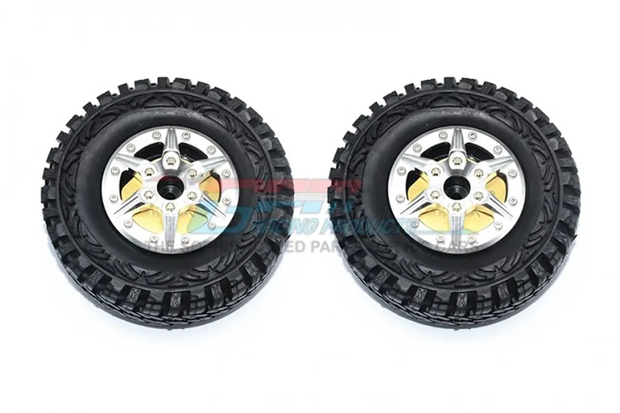 GPM 1.9&amp;quot; Crawler Tyres on Silver Aluminium 6 Spoke Rims w/ Brass Pendulum Weights - Complete Wheels 2Pcs image 65963