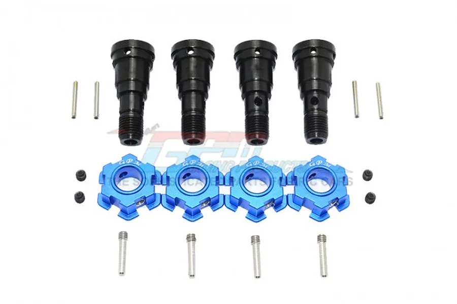 GPM Hardened Steel Front &amp;amp; Rear Universal CVD Joints &amp;amp; Blue Aluminium Wheel Hexes Set image 65982