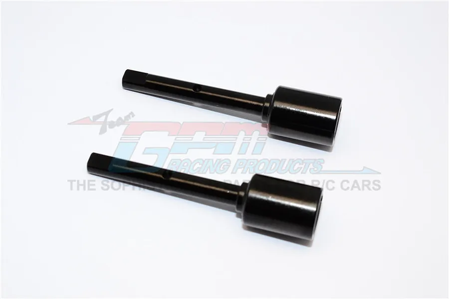 Two black aluminium differential output drive cups for RC cars, shown against a white background with a GPM Racing logo watermark.