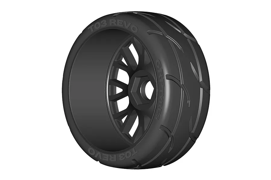 GRP 1/8 GT-T03 REVO-XM4 Soft-Medium Mounted on 20 Spoked Flex Black Rims - Glued Wheels 2Pcs image 66327