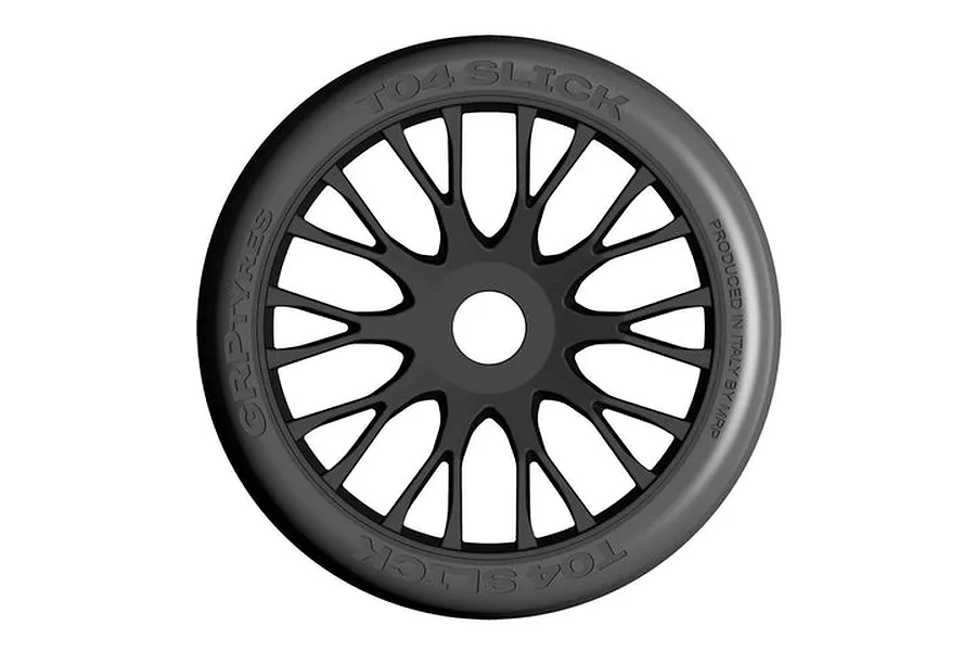 GRP 1/8 GT-T04 SLICK-XB1 Ultra-Soft Mounted on 20 Spoked Flex Black Rims - Glued Wheels 2Pcs image 66352