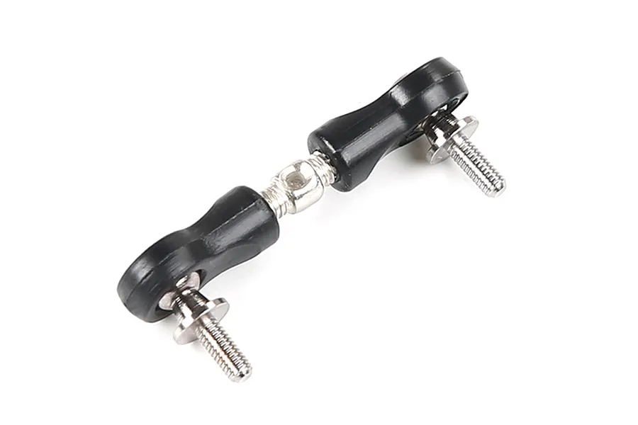 A Rovan RC steering linkage assembly featuring two black plastic ball ends connected by a central metal threaded rod with two mounting screws.