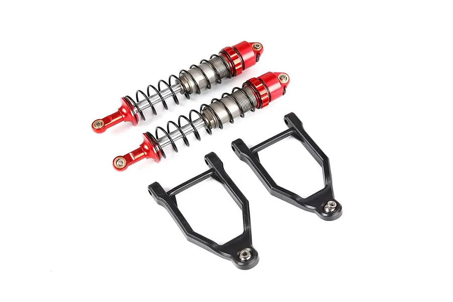 Rovan Orange 10mm Front Shocks w/ Black Upper Suspension A-Arms Set image 66537