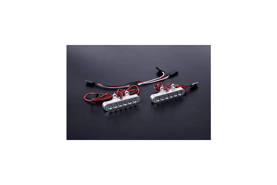 Two Rovan silver aluminium LED tail light units for an RC vehicle, each featuring five LED bulbs and attached wiring with connectors.