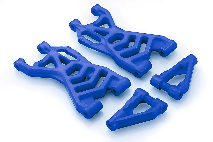 A set of four blue Rovan RC rear suspension arms on a white background.