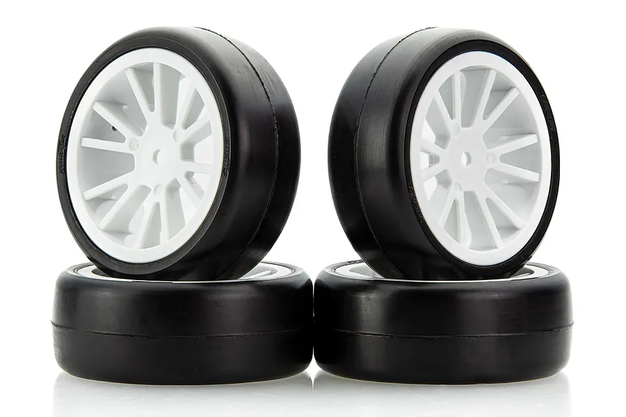 Solaris 1/10 32J Premounted Touring Car Rubber Tyres w/ White Rims 4Pcs image 66807