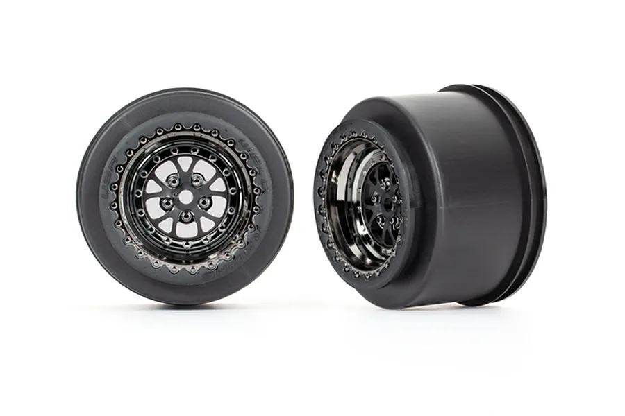Traxxas 2.2/3.0&amp;quot; Weld Black Chrome Rear Drag Rims 2Pcs image 67454