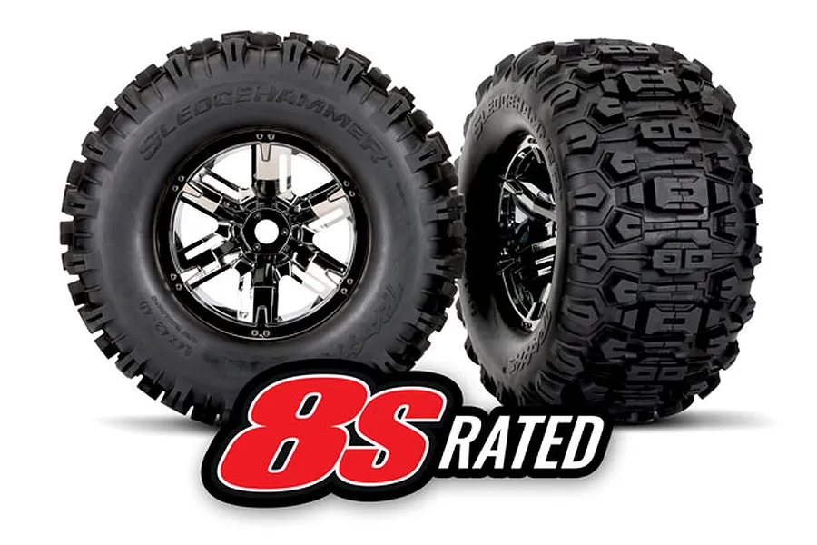 Traxxas 4.0/5.5&amp;quot; Sledgehammer Tyres on Black Dual Spoke Rims - Glued Wheels 2Pcs image 67469