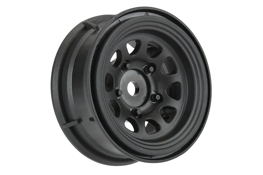 A single black Pro-Line 1.55 inch Keystone beadlock rim for RC crawler vehicles, shown from a three-quarter angle against a white background.