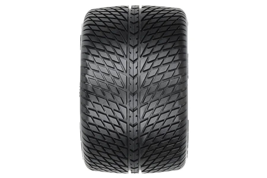 A top-down view of a Pro-Line 3.8 inch Road Rage RC monster truck tyre showing the detailed directional tread pattern on a white background.