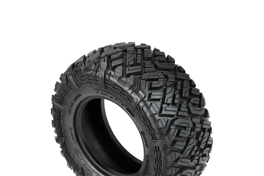 A single Pro-Line 2.2/3.0 inch Icon all-terrain short course RC tyre showing the aggressive tread pattern and sidewall branding.