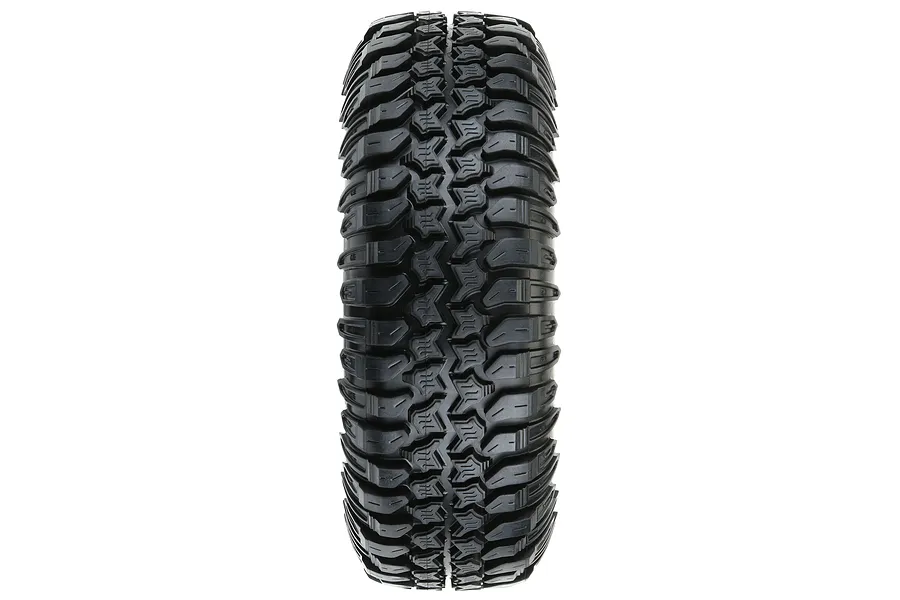 A single Pro-Line 1.9 inch Interco TrXus M/T G8 rock crawler tyre shown from a top-down tread view against a white background.
