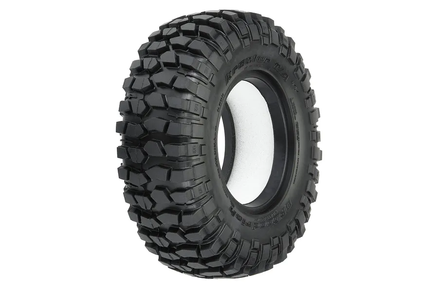 A single Pro-Line 1.9 inch BFG Krawler T/A KX G8 rock crawler tyre with aggressive tread pattern and white foam insert visible inside.