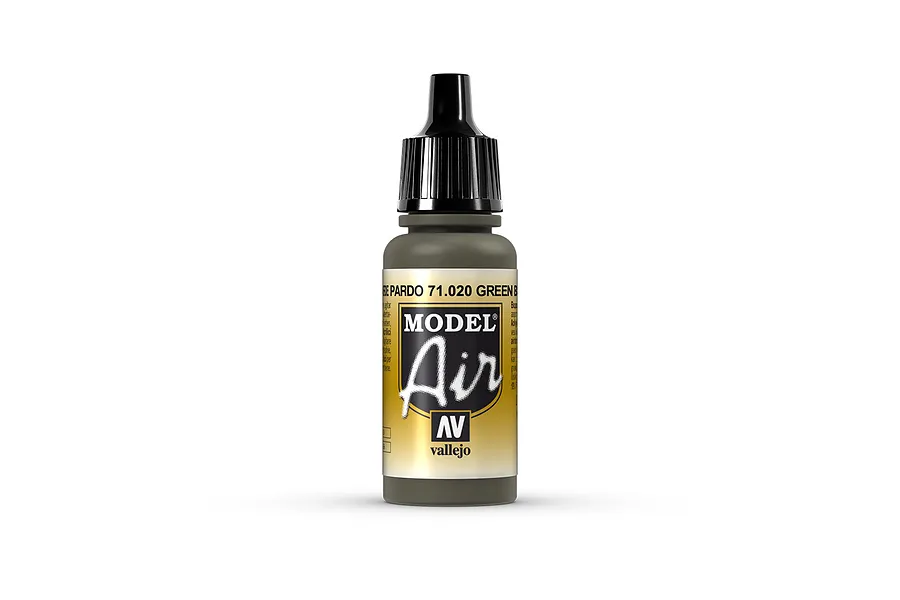 A 17ml bottle of Vallejo Model Air German Green acrylic airbrush paint, showing the label and black dropper cap against a white background.