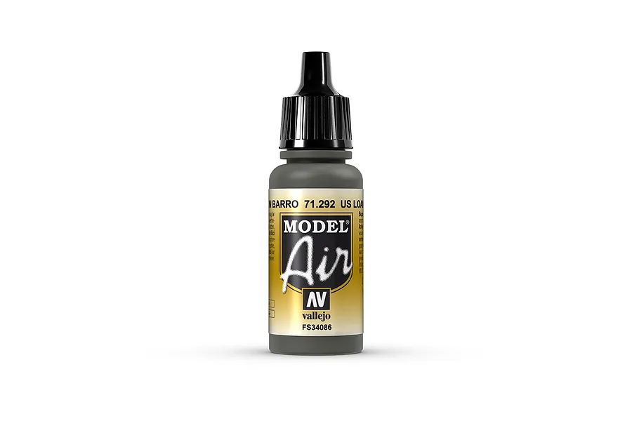 A 17ml bottle of Vallejo Model Air US Loam acrylic paint, featuring a black dropper cap and a label with the Model Air logo.