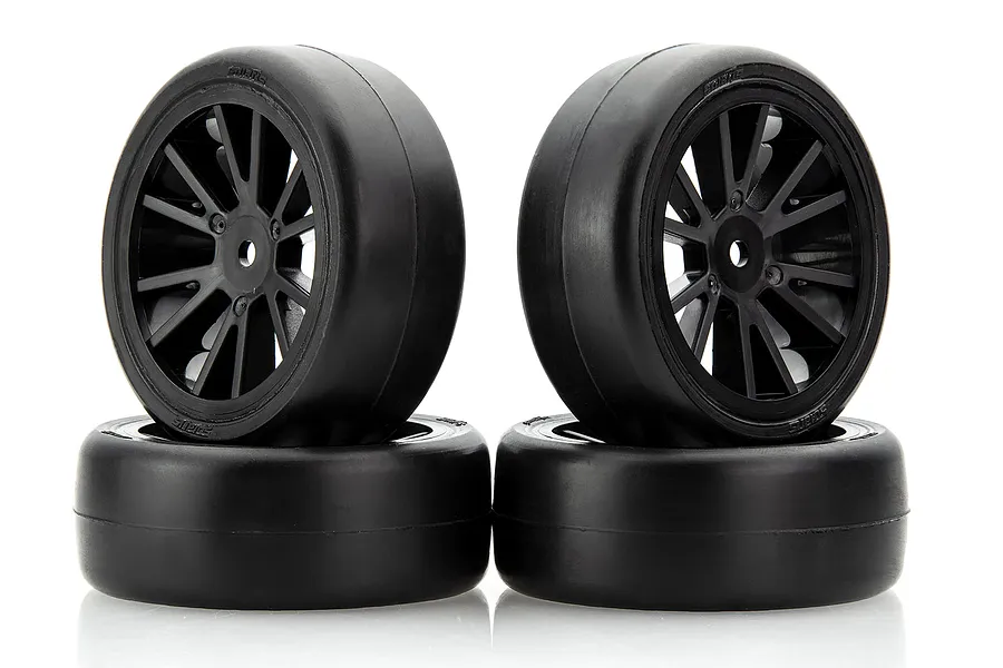 Solaris 1/10 28J Premounted Touring Car Rubber Tyres w/ Black Rims 4Pcs image 68705