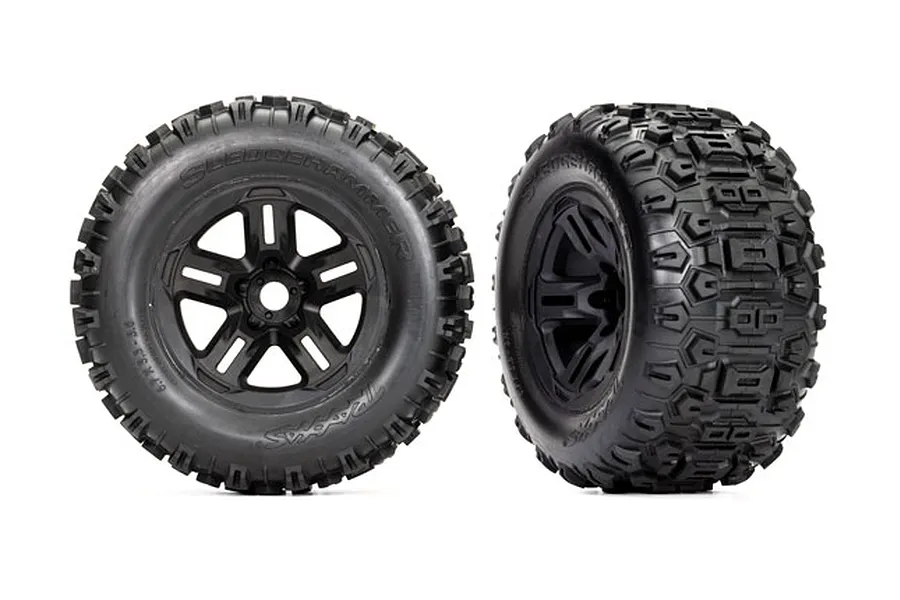 Traxxas 3.8&amp;quot; Sledgehammer Tyres on Black Rims - Glued Wheels 2Pcs image 68747
