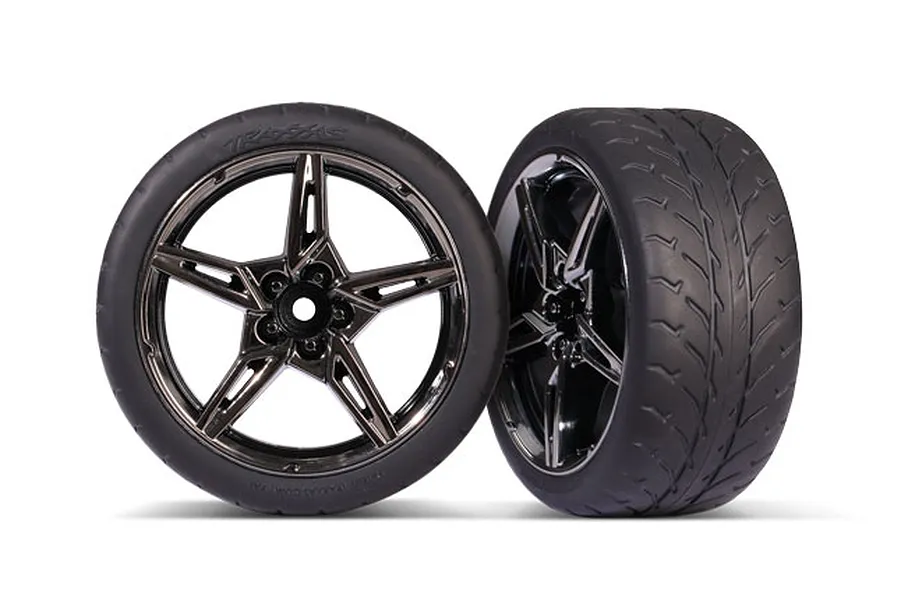 Traxxas 2.1&amp;quot; Corvette Stingray Rear Tyres On Black Rims - Glued Wheels 2Pcs image 68764