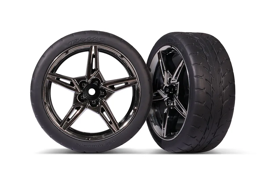 Traxxas 2.1&amp;quot; Corvette Stingray Front Tyres On Black Rims - Glued Wheels 2Pcs image 68766