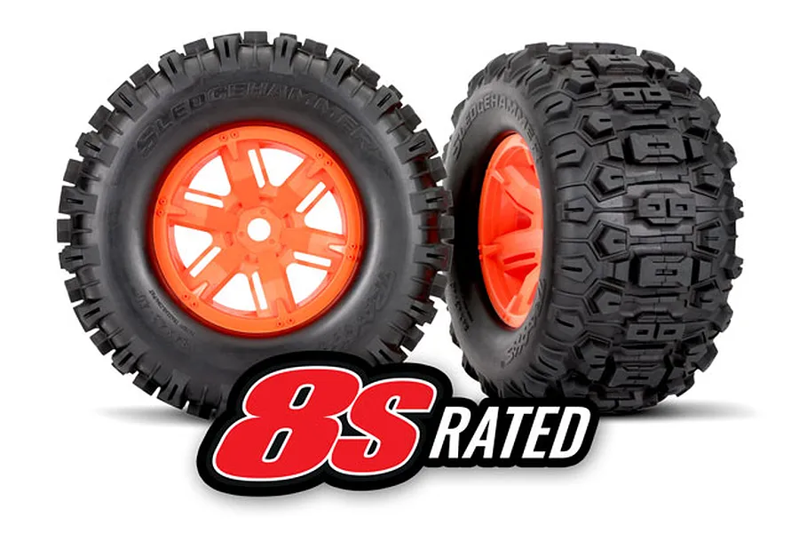 Traxxas 4.0/5.5&amp;quot; Sledgehammer Tyres on Orange Dual Spoke Rims - Glued Wheels 2Pcs image 68795