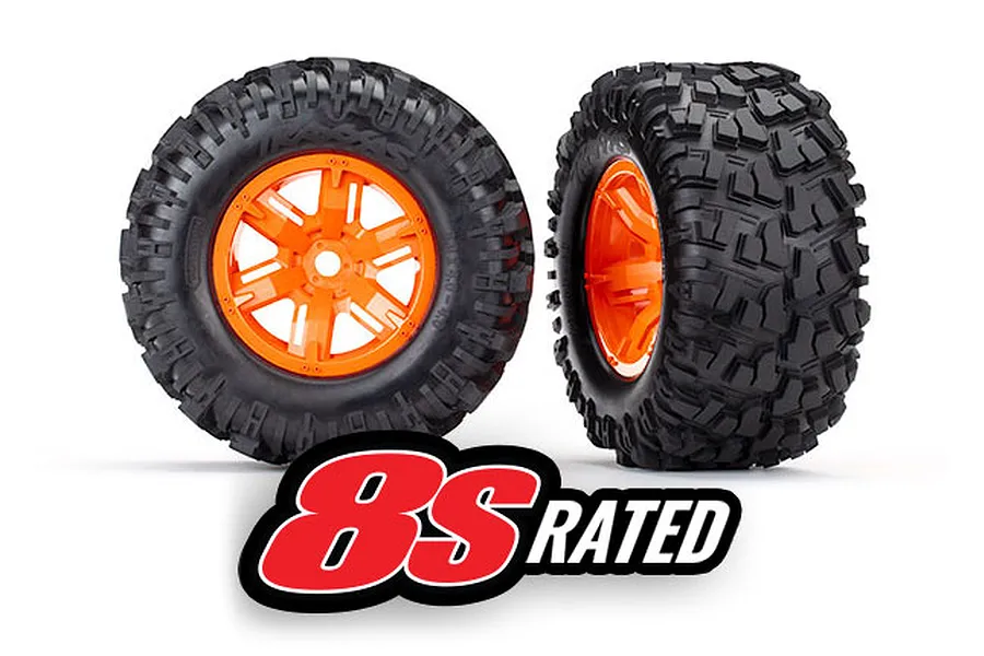 Traxxas 4.0/5.5&amp;quot; 8S X-Maxx AT Tyres on X-Maxx Orange Rims - Glued Wheels 2Pcs image 68796