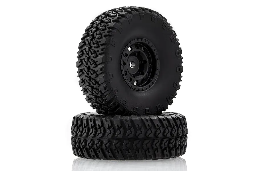 HSP 1/16 Crawler Tyres on Black Rims - Glued Wheels 2Pcs image 69139
